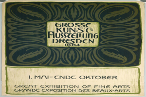 Plakat für die Große Kunstausstellung von 1904 in Dresden, Deutschland, mit auffälliger Textwerbung.