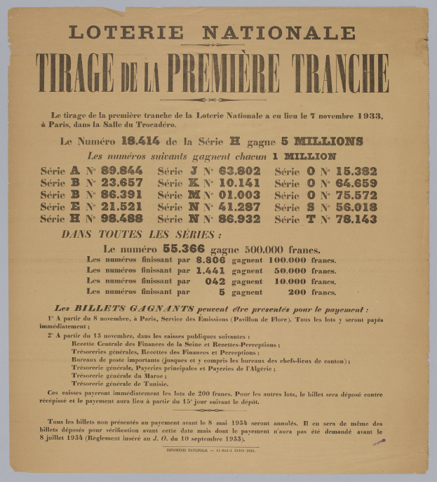 Lotterielos für die "Loterie Nationale Tirage de la Première Tranche"-Ziehung.