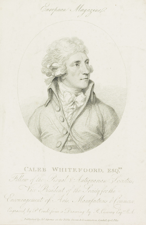 Portrait von Caleb Whiteford, Esq., Präsident der Gesellschaft zur Förderung von Kunst, Handwerk und Handel, der ernsthaft in einem Anzug posiert und ein Papier mit geschriebenem Inhalt hält.