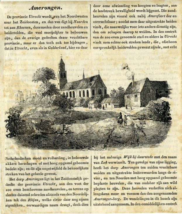 Ein abgegriffenes Buchdeckblatt mit einer handgezeichneten Dorfszene, die Häuser, Bäume und Menschen zeigt, begleitet von gedrucktem Text.