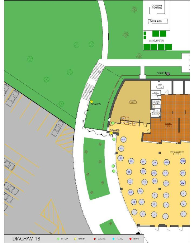 Ein detaillierter Lageplan einer neuen Schule, der Gebäude, Räume, Flure und Campusmerkmale zeigt und von Text begleitet wird, der das Layout, die Schülerkapazität, die Lage der Klassenzimmer und Annehmlichkeiten beschreibt.