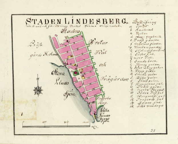 Eine detaillierte Karte von Staden Lindesberg, Deutschland, die Straßen, Gebäude und Sehenswürdigkeiten zeigt, mit darauf geschriebenem Text.