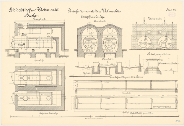 Ein detailliertes Zeichnung eines Zugmaschinen mit beschrifteten Komponenten auf Papier, begleitet von erklärendem Text.
