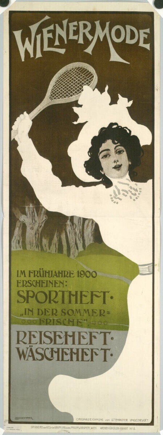 Plakat aus den 1920er Jahren, das ein Tennisturnier bewirbt, mit einer Frau, die einen Schläger hält, und Text, der das Ereignis beschreibt.