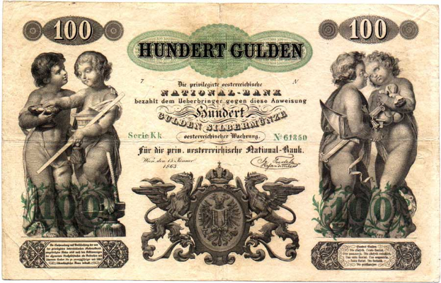 Ein altes deutsches Banknoten mit einem weißen Hintergrund, das ein Porträt von zwei Kindern, gedruckten Text, Zahlen und ein Logo zeigt.