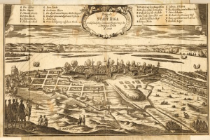 Ein detailliertes altes Stadtplan von Stuttgart, Deutschland, der die Stadtanlage mit Straßen, Gebäuden, Menschen, Bäumen, Wasser und Text zeigt, der historische und kulturelle Informationen bereitstellt.
