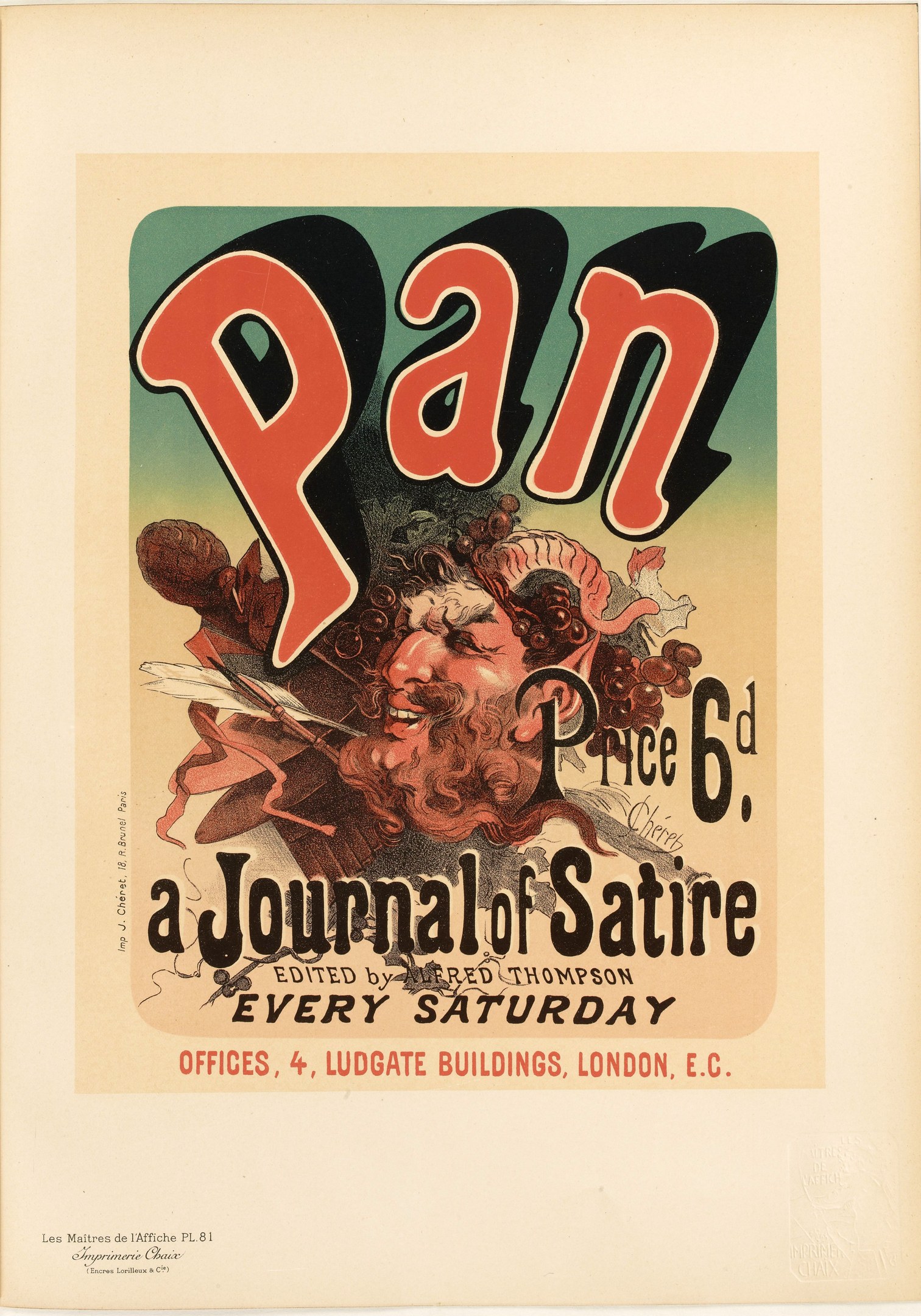 Plakat für "Pan: Ein Journal der Satire" mit einer Person in einem weißen Hemd mit kurzen dunklen Haaren und einem ernsten Gesichtsausdruck, die vor einem weißen Hintergrund steht, mit fetter schwarzer zentrierter Schrift.