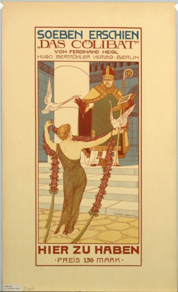 Plakat, das ein Konzert in Berlin, Deutschland, ankündigt, mit einer Frau in der Mitte und einem Mann rechts von ihr, mit Text, der das Ereignis bewirbt.