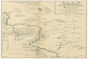 Eine 19. Jahrhundert-Karte des Deutschen Reichs, die den Rhein Fluss hervorhebt, mit begleitendem beschreibendem Text.
