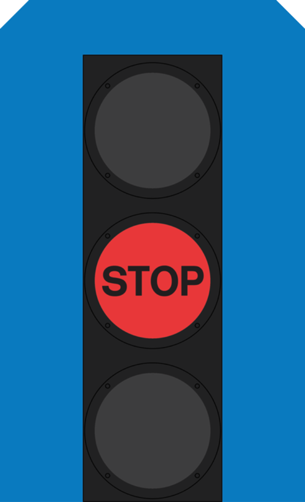 Eine Ampel, die ein rotes Stoppsignal gegen einen blauen Hintergrund anzeigt.