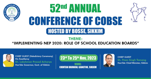 Anzeige für die 52. Jahrestagung von COBSE, veranstaltet von Bosse Sikkim, mit zwei Personen und Veranstaltungsdetails.