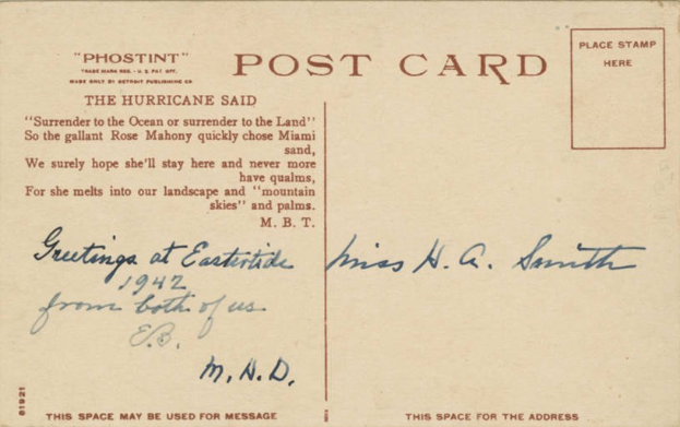 Alte Postkarte mit einem Mannporträt und handgeschriebener Text auf der Rückseite.