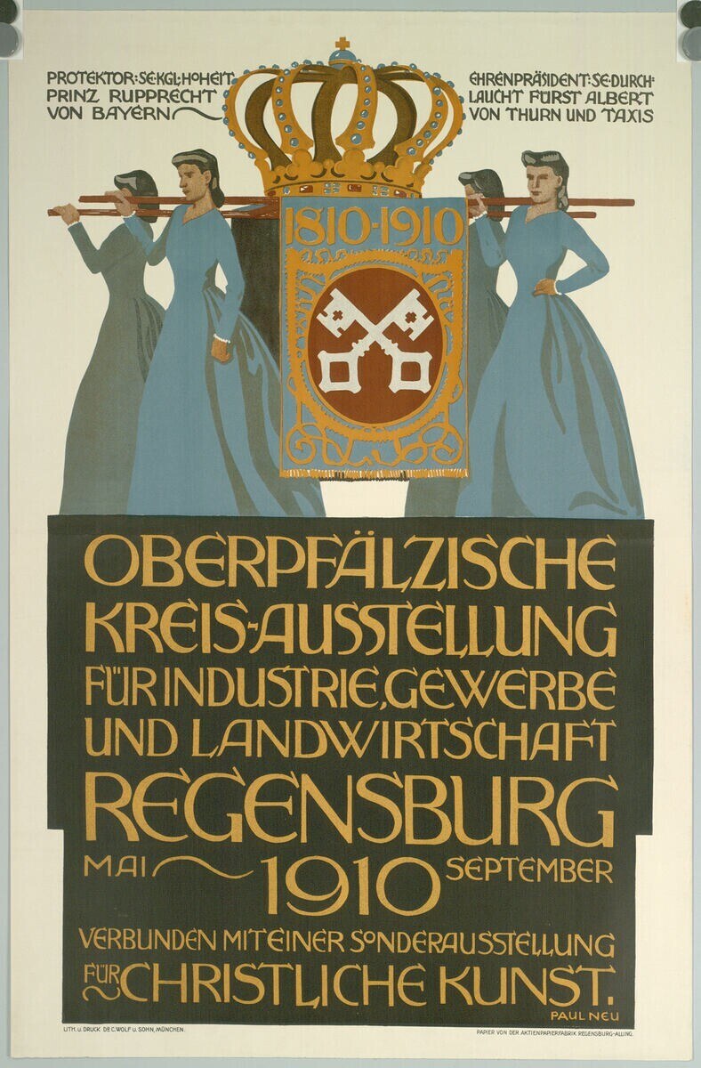 Plakat zur deutschen Revolution von 1910 mit einer Gruppe von Menschen und einer Krone sowie Text mit Veranstaltungseinzelheiten.